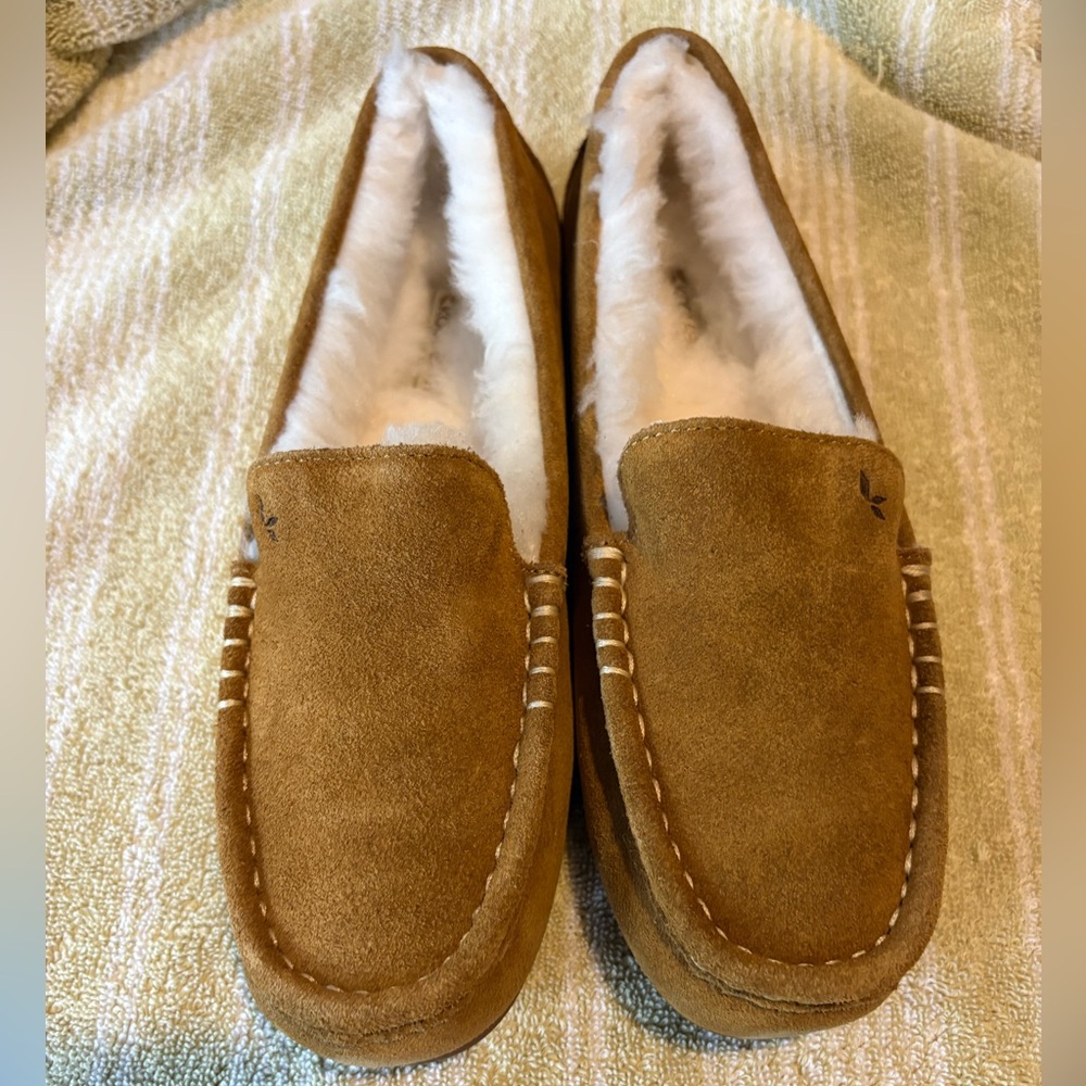 UGG Womens Koolaburra Lezly Slippers Suede Chestnut Tan size 7